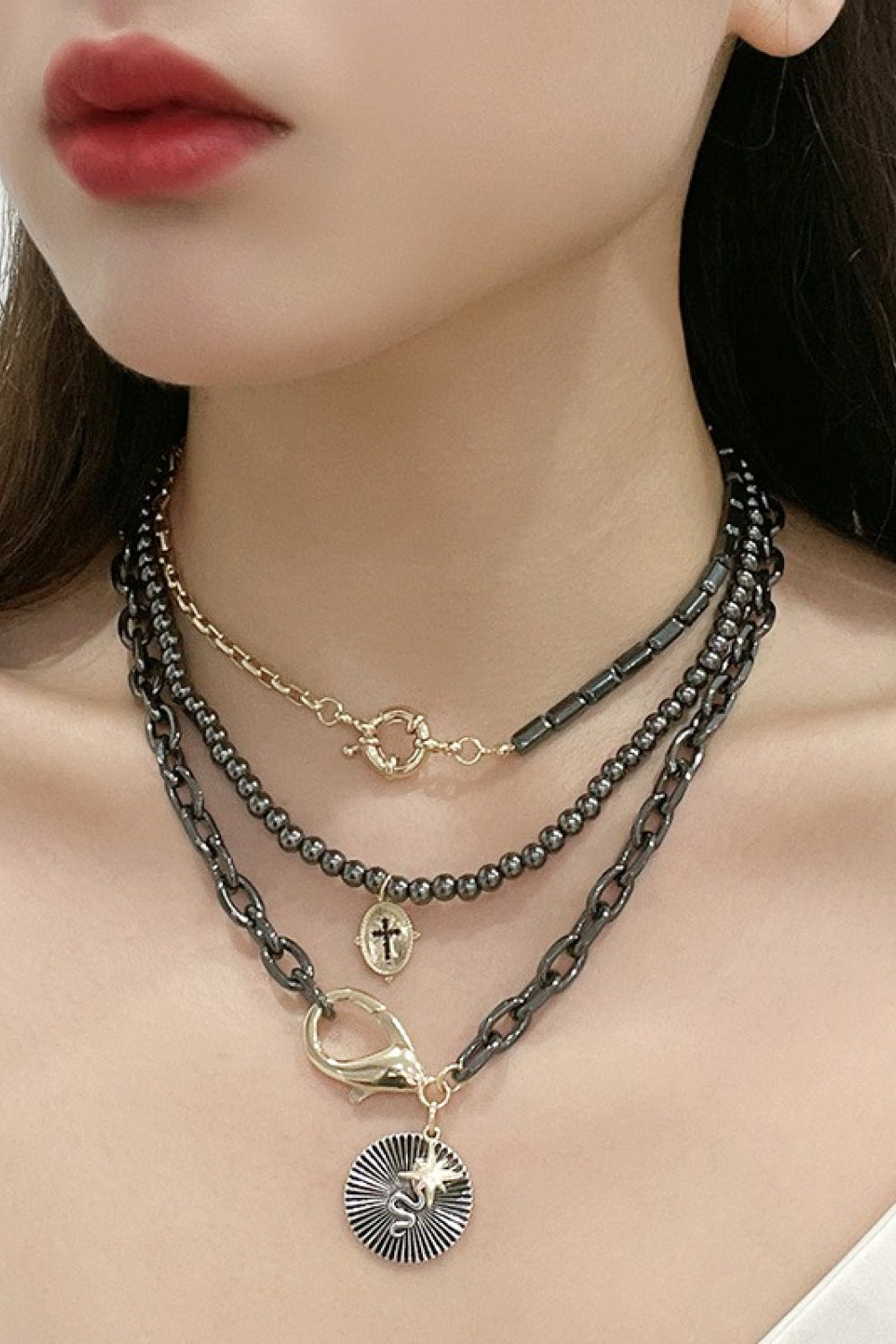 Honeybee Mumford's Snake and Cross Pendant Three-Piece Necklace Set