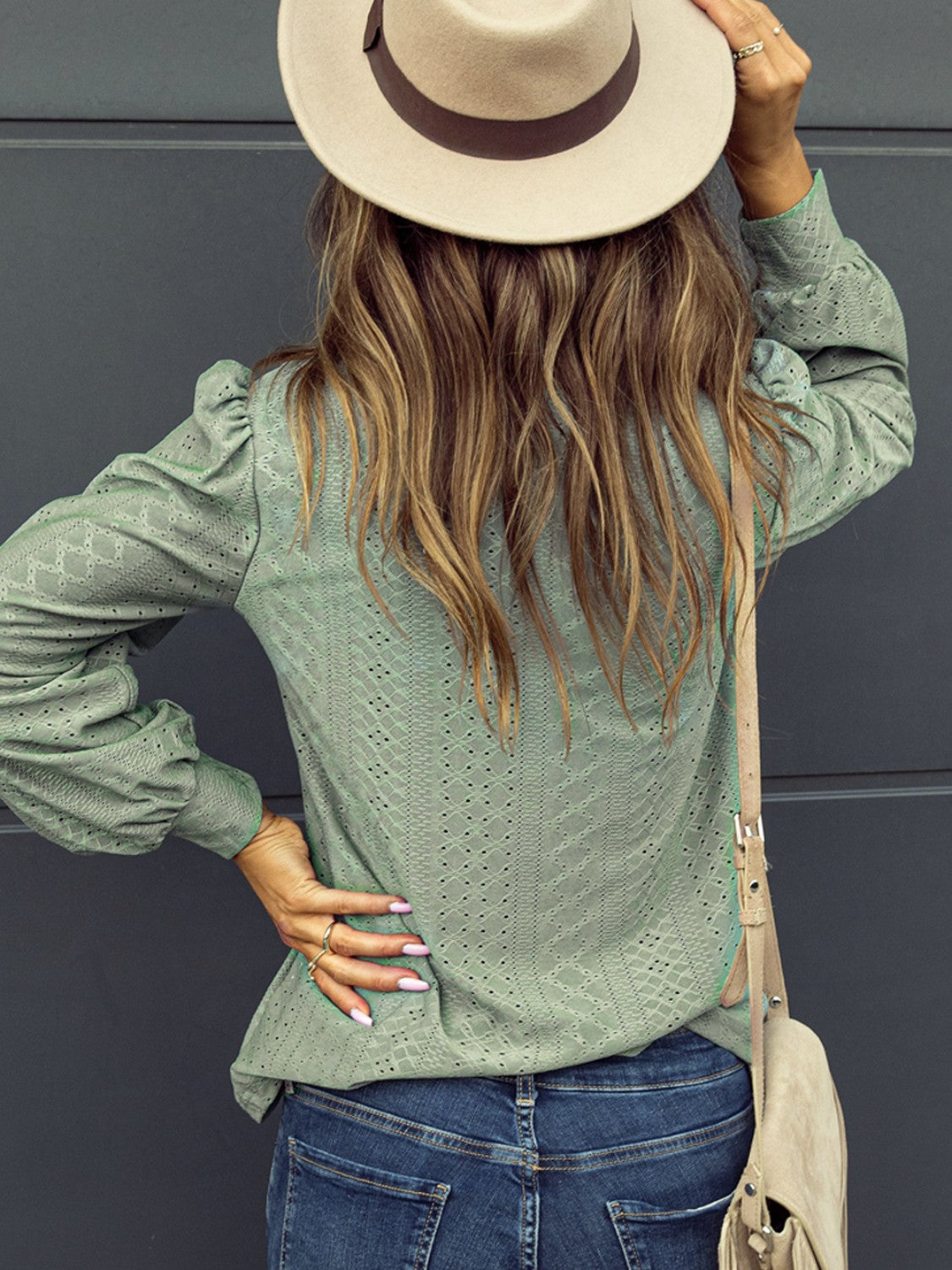 Honeybee Mumford's Eyelet V-Neck Long Sleeve Blouse