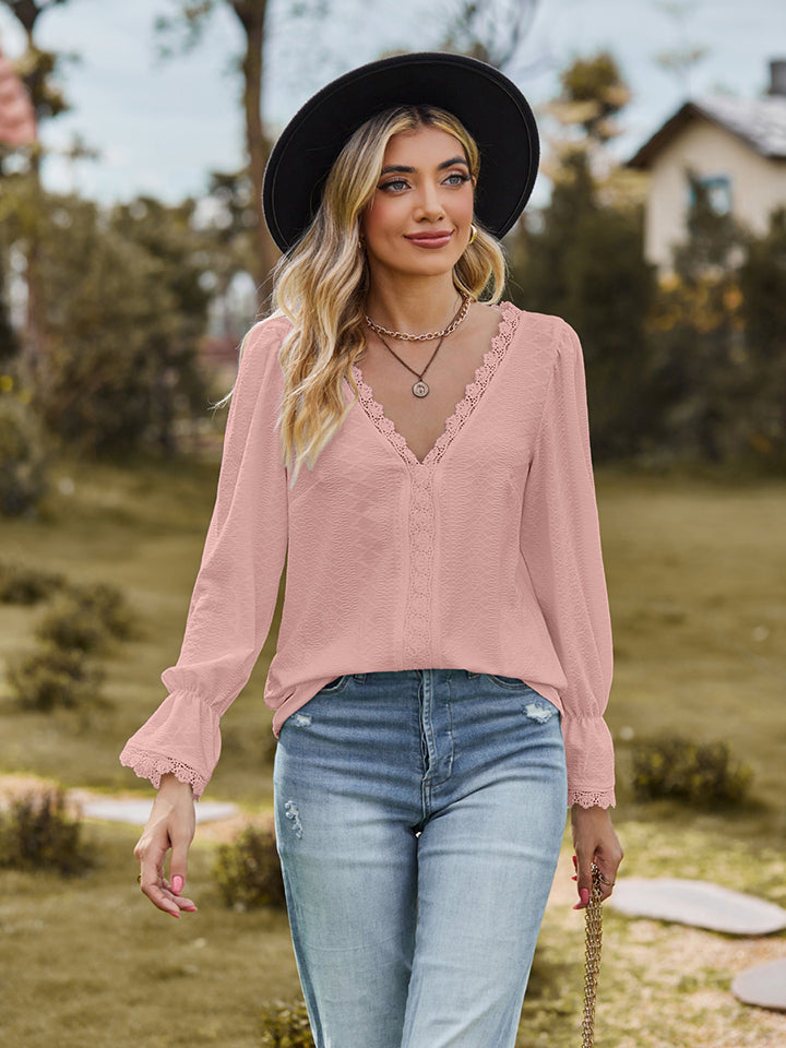 Honeybee Mumford's V-Neck Flounce Sleeve Blouse