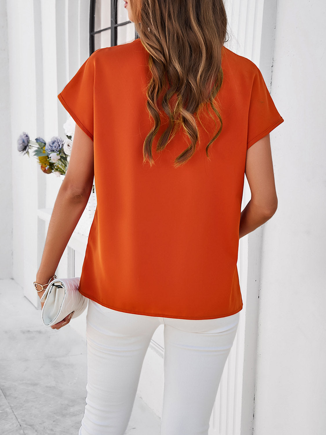 Honeybee Mumford's Lace Detail V-Neck Cap Sleeve Blouse