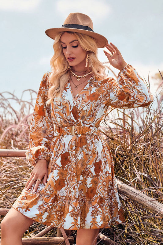 Honeybee Mumford's Printed Long Sleeve Dress w/ Surplice Neckline