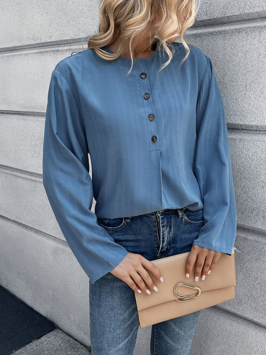 Honeybee Mumford's Half Button Long Sleeve Blouse