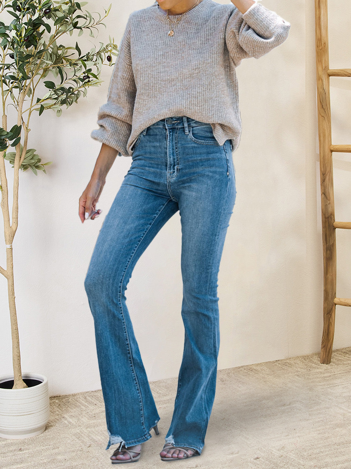 Honeybee Mumford's Distressed Raw Hem Bootcut Jeans with Pockets