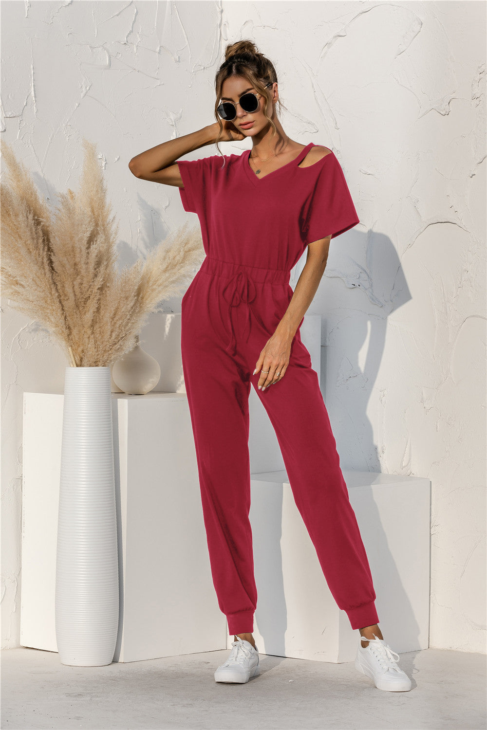 Honeybee Mumford's Cut Out V-neck Drawstring Jumpsuit