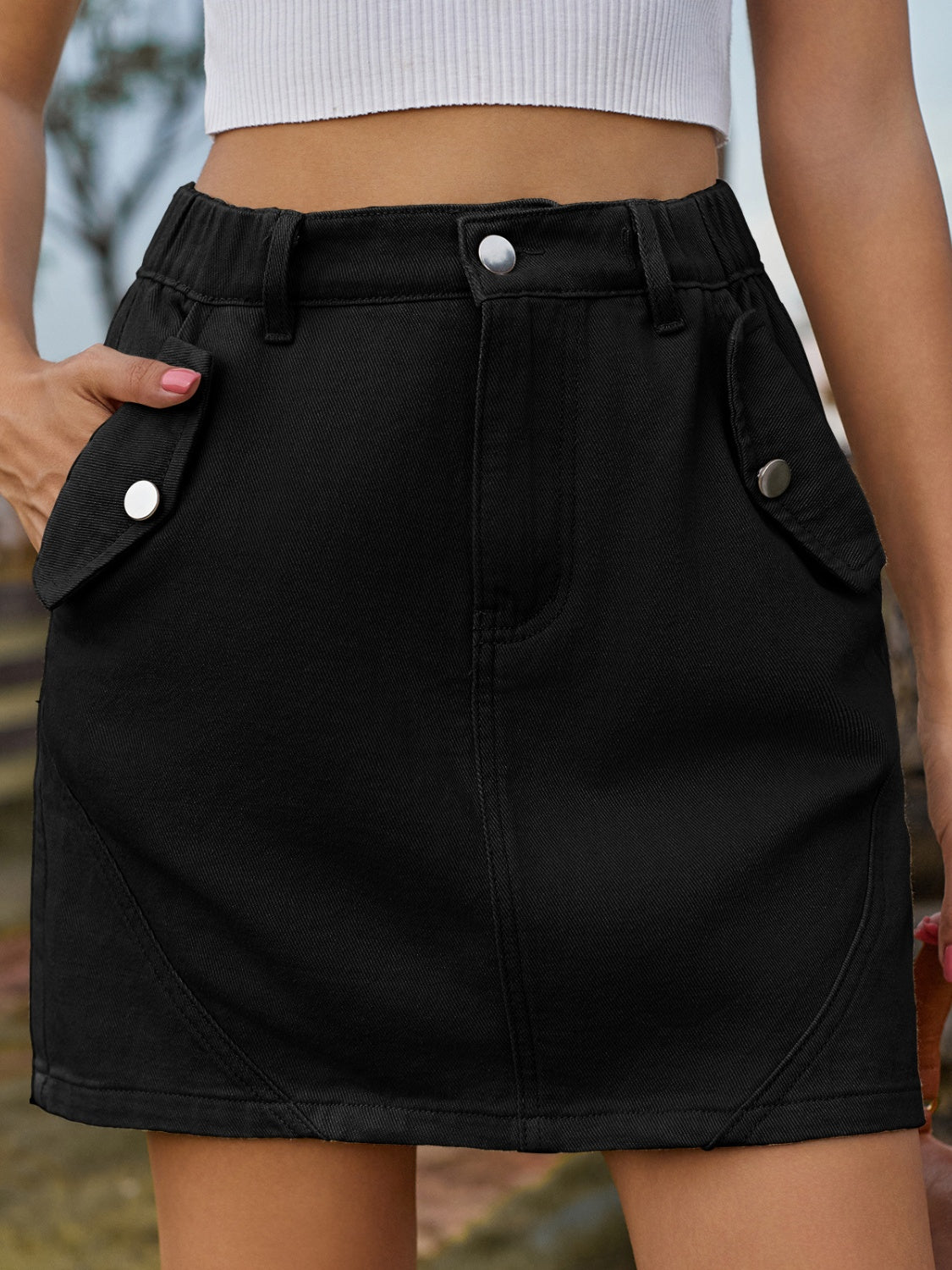 Honeybee Mumford's Pocketed Buttoned Mini Denim Skirt