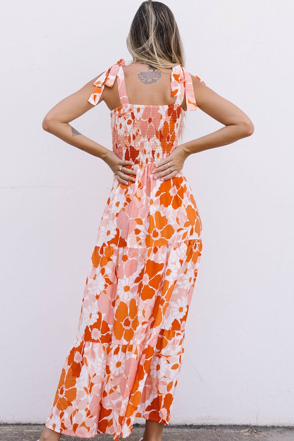 Honeybee Mumford's Floral Tie-Shoulder Smocked Maxi Dress