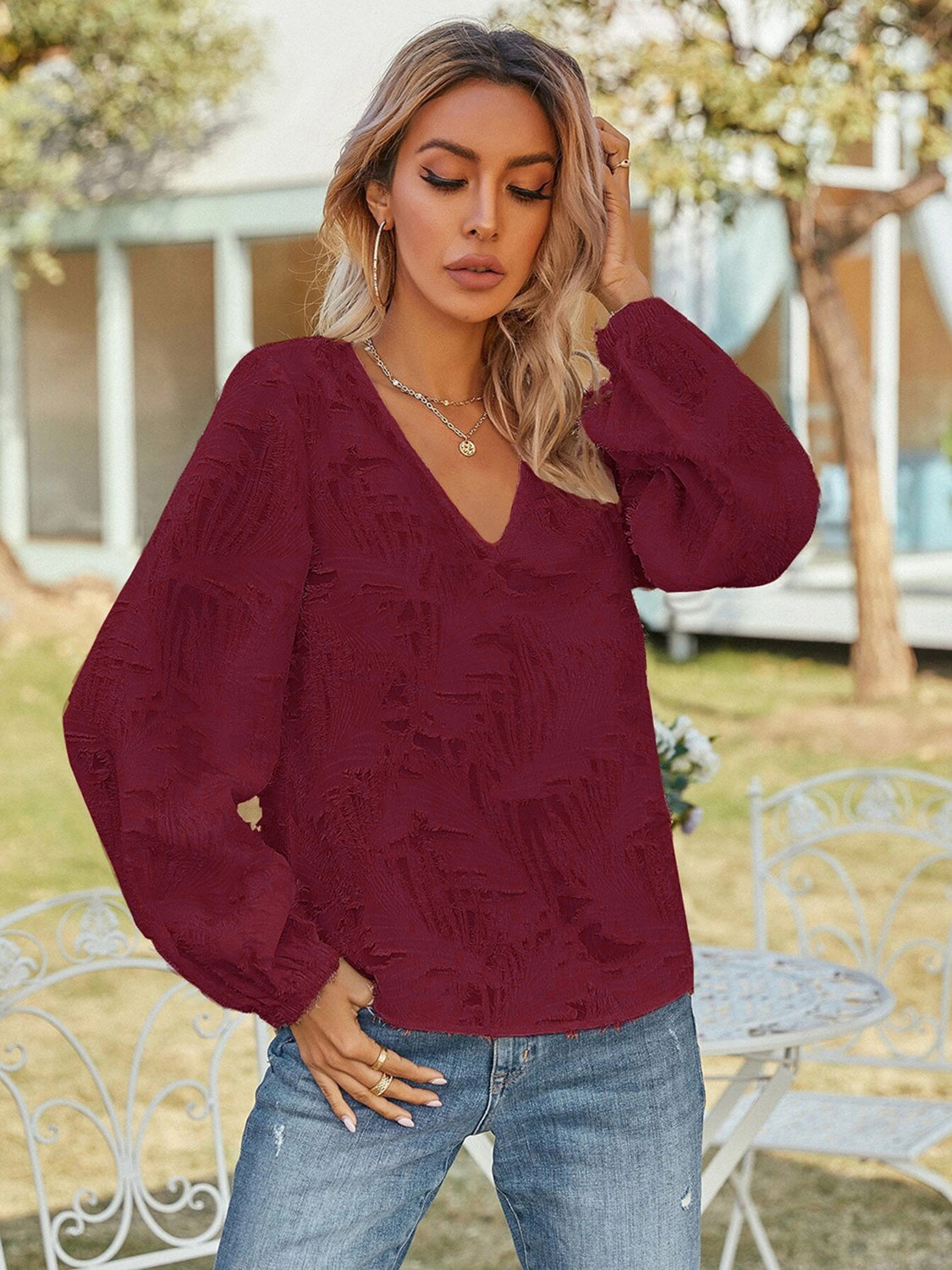 Honeybee Mumford's V-Neck Long Sleeve Blouse