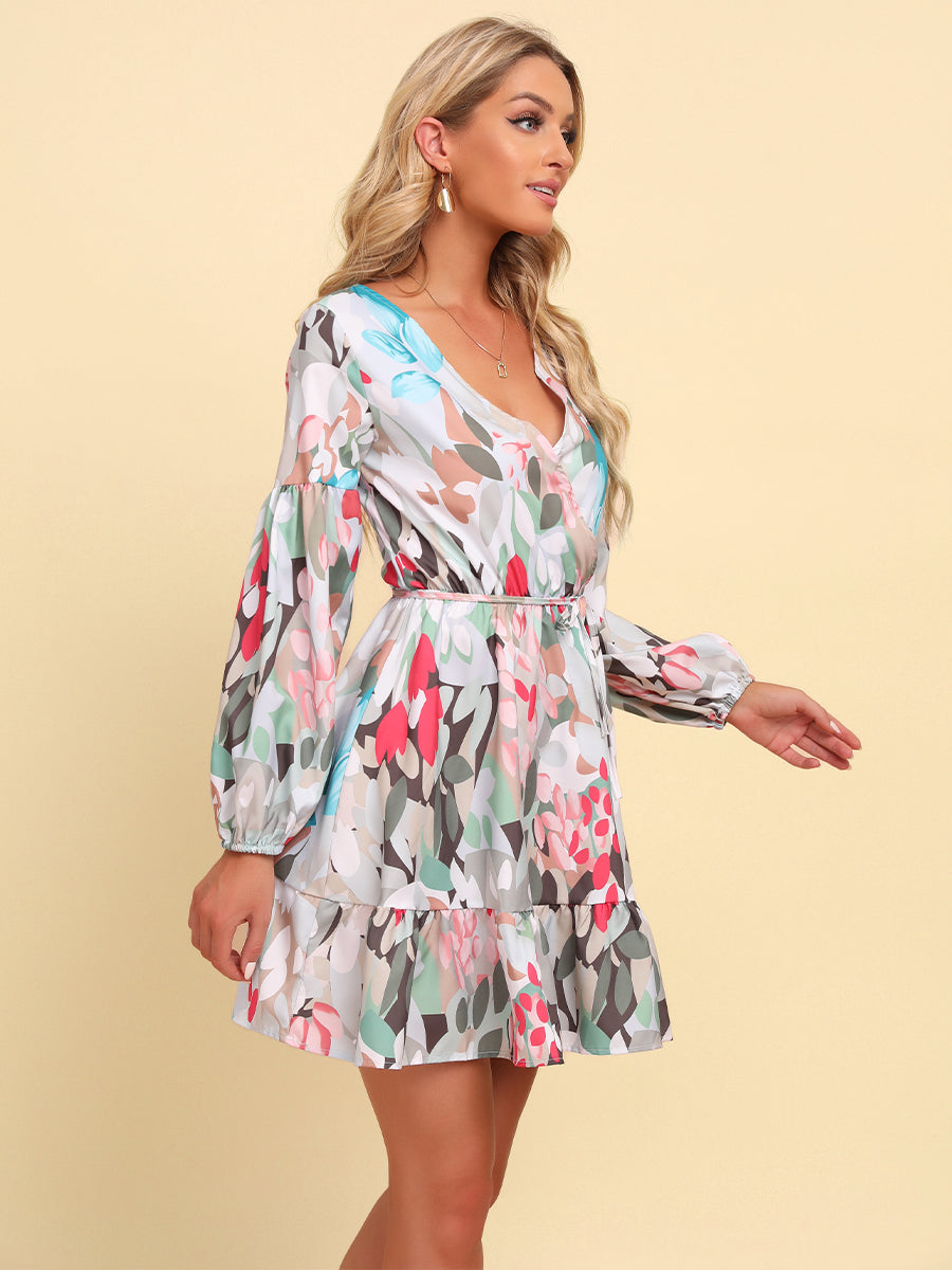 Honeybee Mumford's Printed Tie-Waist Puff Sleeve Surplice Dress