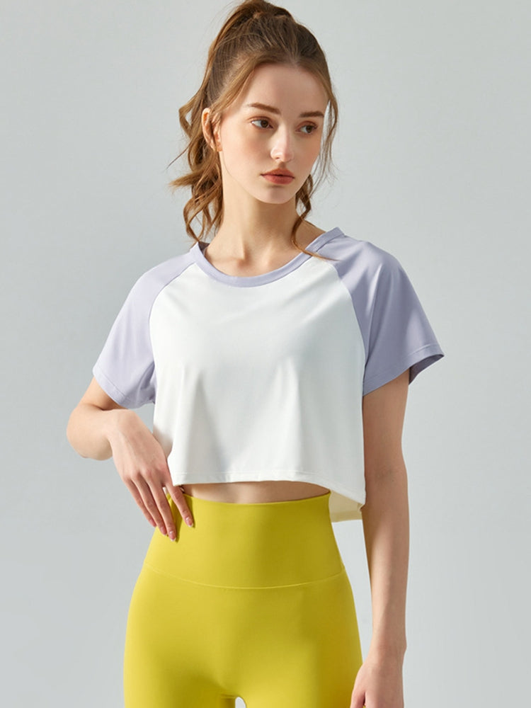 Honeybee Mumford's Round Neck Raglan Sleeve Cropped Sports Top