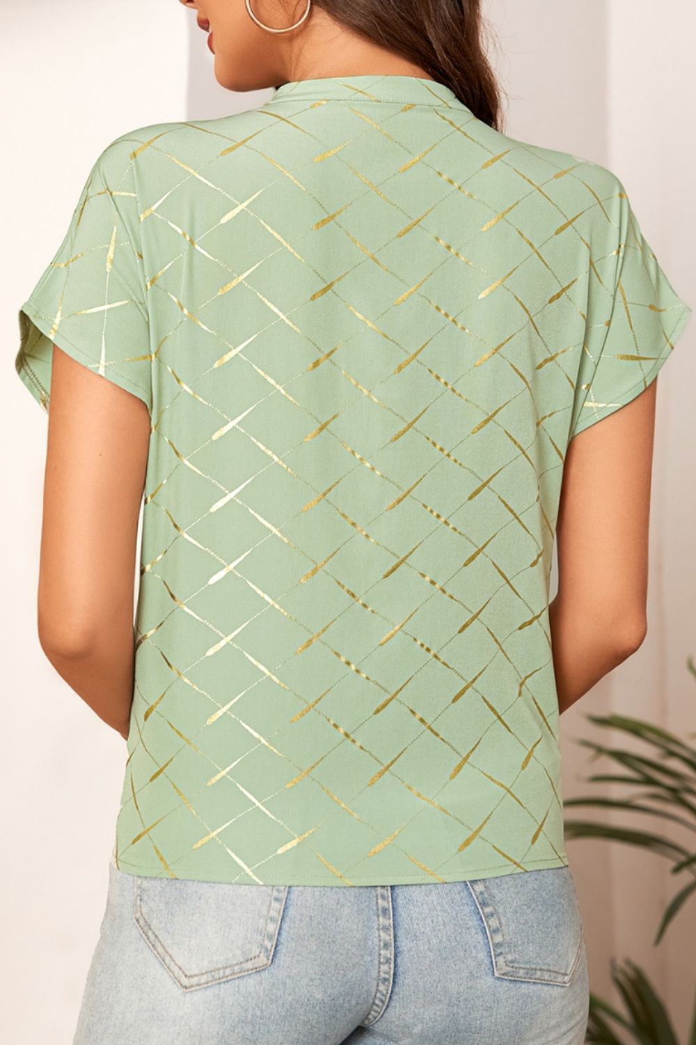 Honeybee Mumford's Printed Notched Short Sleeve Blouse