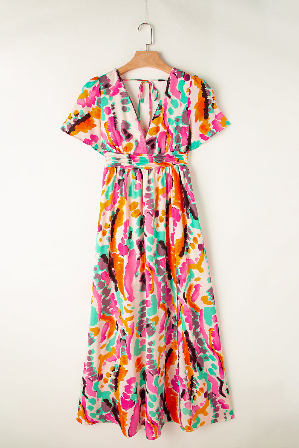 Honeybee Mumford's Pink Boho Tie-dye Print V Neck Maxi Dress