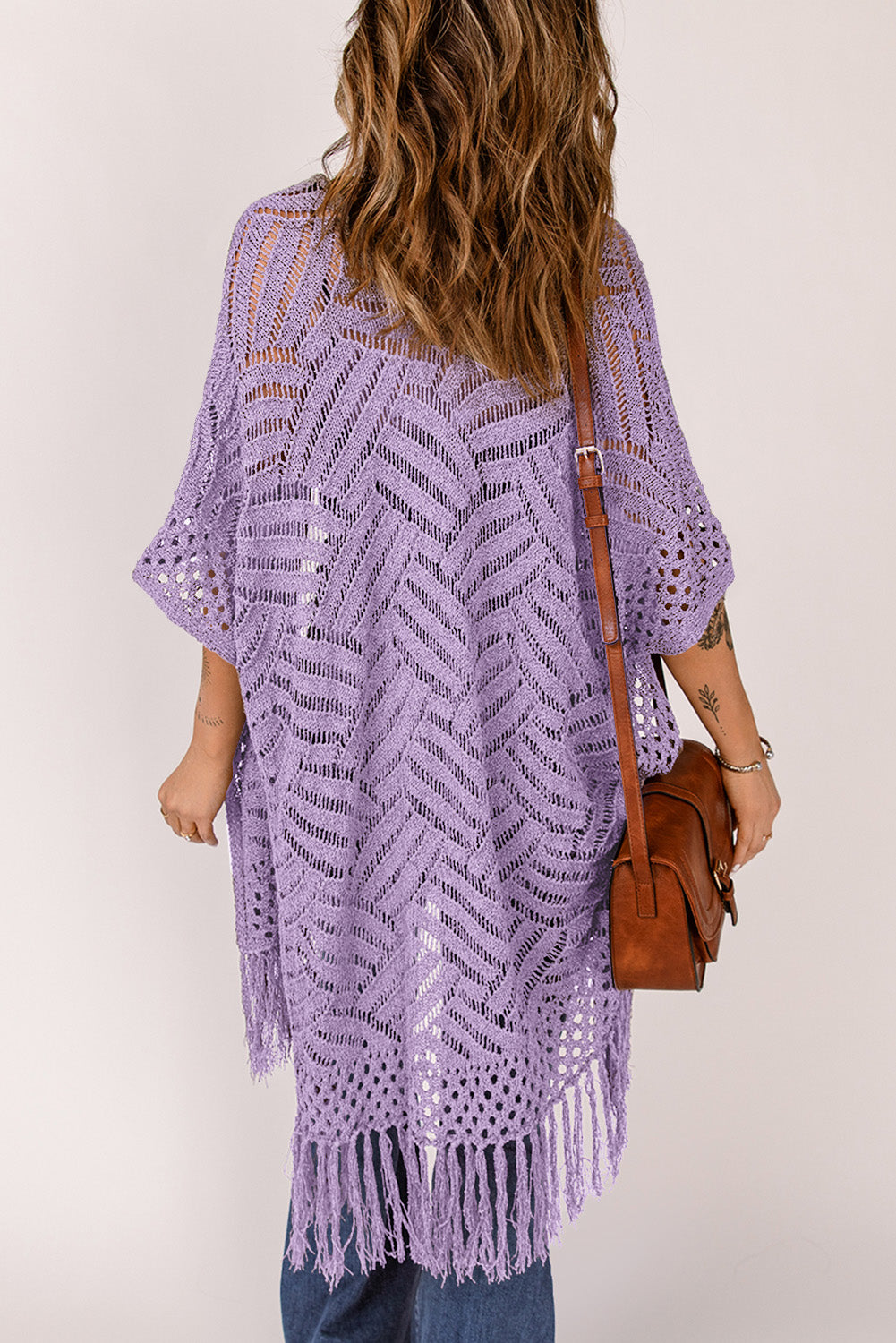 Honeybee Mumford's Openwork Open Front Cardigan with Fringes