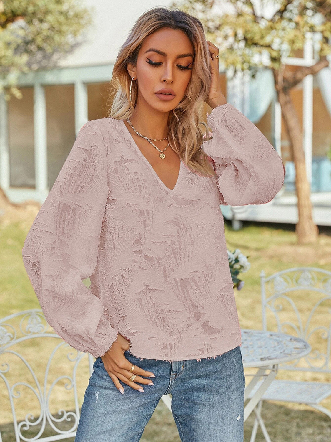 Honeybee Mumford's V-Neck Long Sleeve Blouse