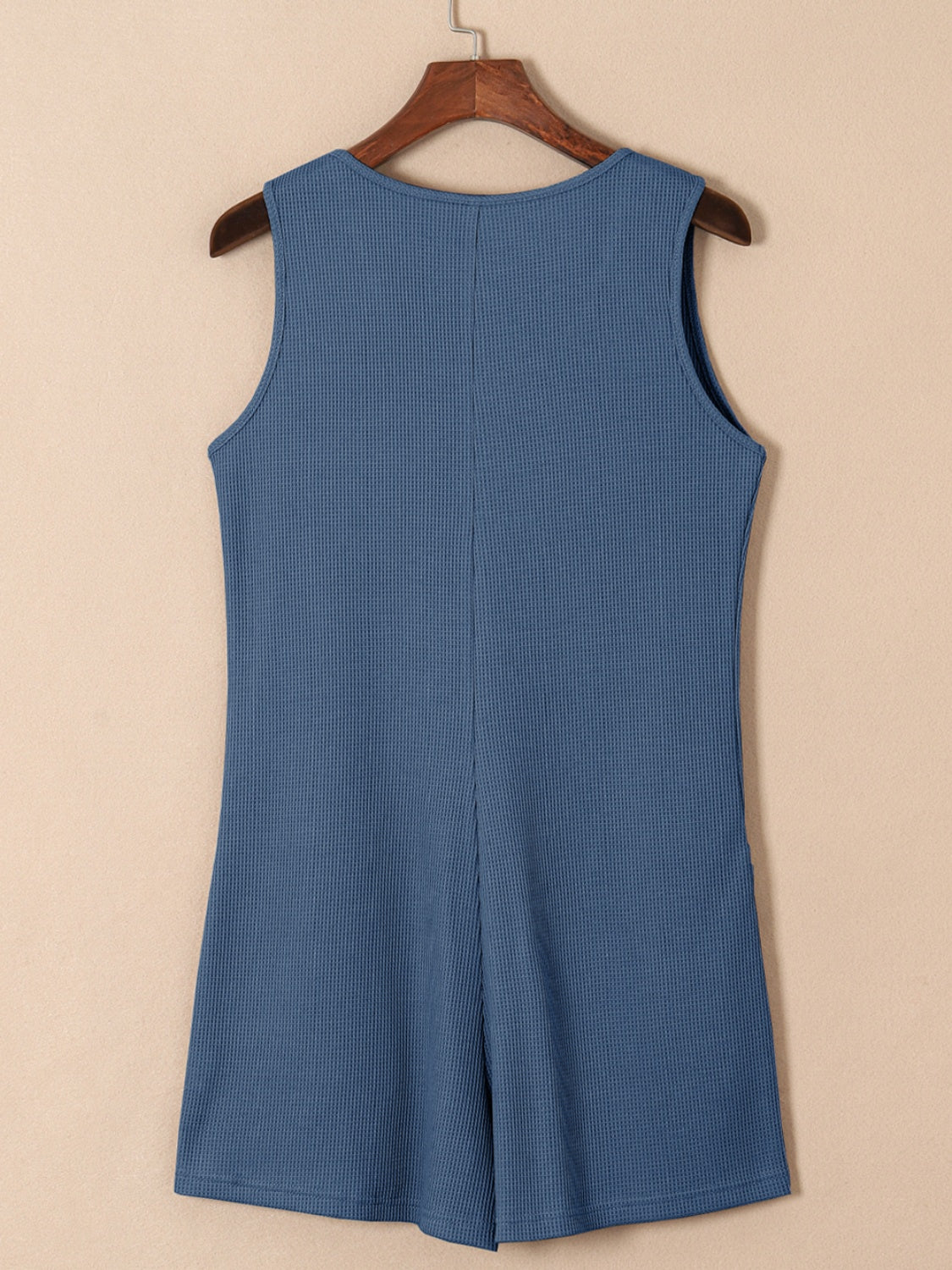 Honeybee Mumford's Waffle-Knit Half Button Sleeveless Romper with Pockets