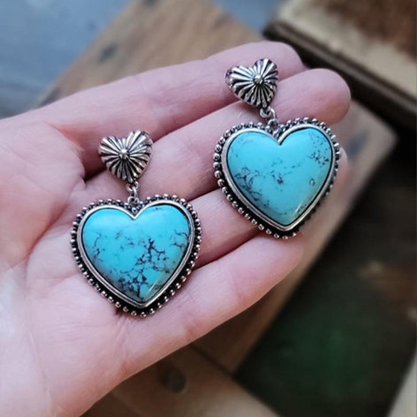 honeybee Mumford's Turquoise Alloy Heart Dangle Earrings