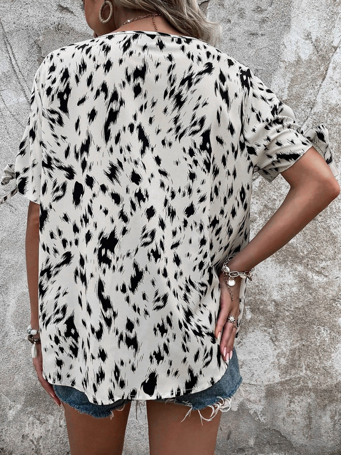 Honeybee Mumford's Tied Printed Boat Neck Blouse