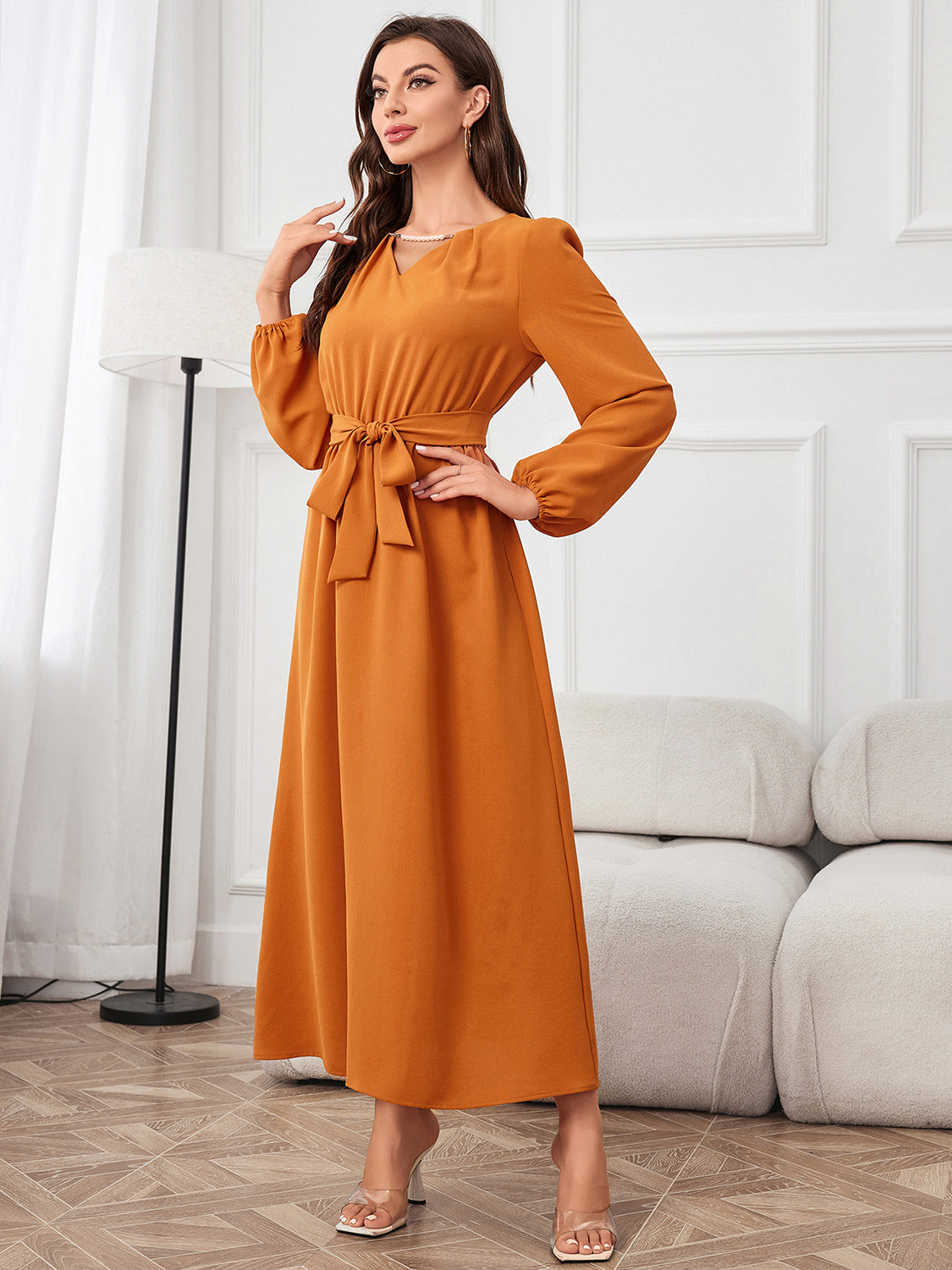 Honeybee Mumford's Tie Waist Puff Sleeve Maxi Dress