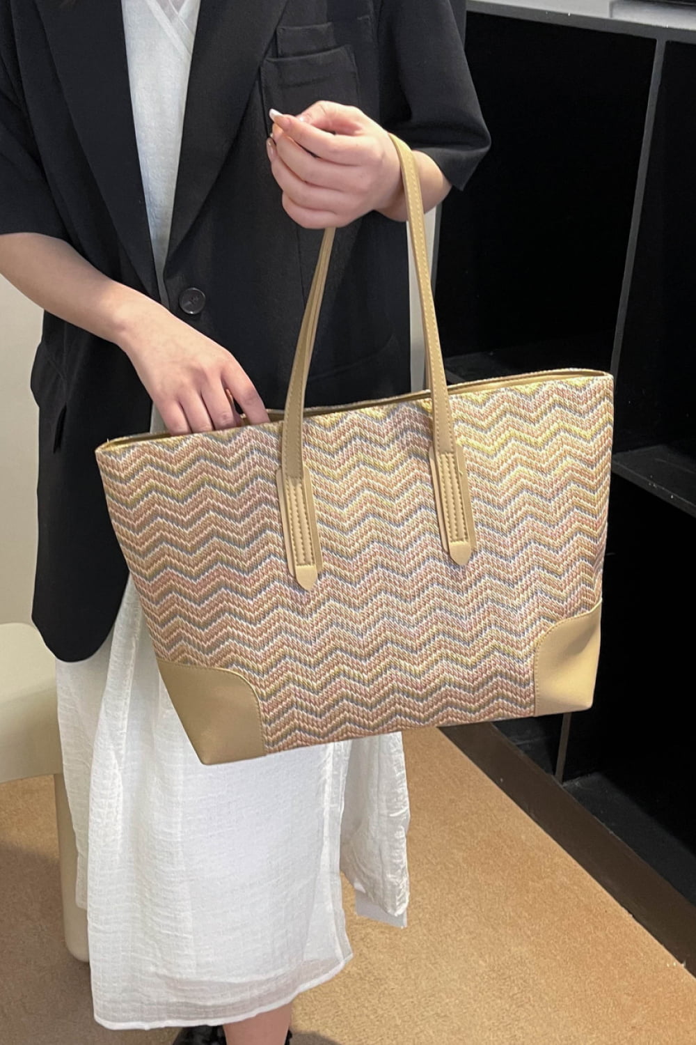 Honeybee Mumford's Chevron Straw Tote Bag