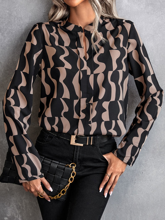 Honeybee Mumford's Printed Notched Long Sleeve Blouse