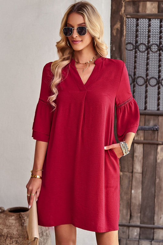 Honeybee Mumford's Notched Neck Flare Sleeve Pocket Dress