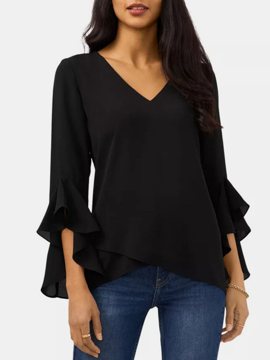 Honeybee Mumford's V-Neck Flounce Sleeve Blouse