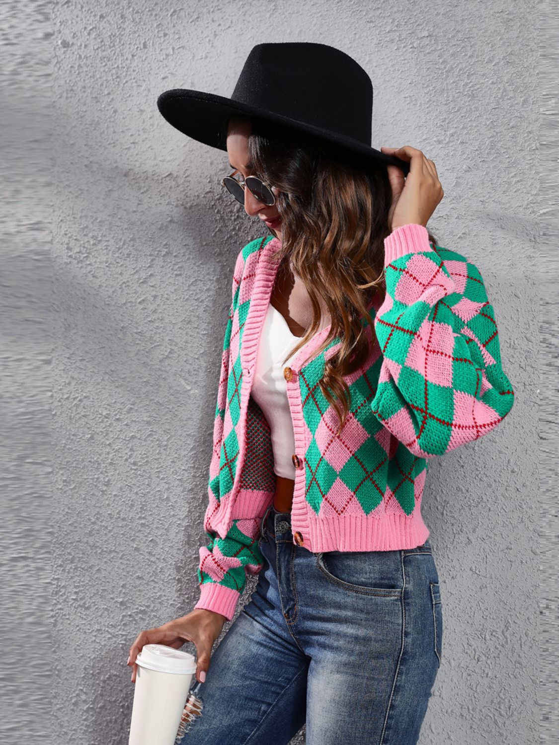 Honeybee Mumford's Geometric Button Up Long Sleeve Cardigan