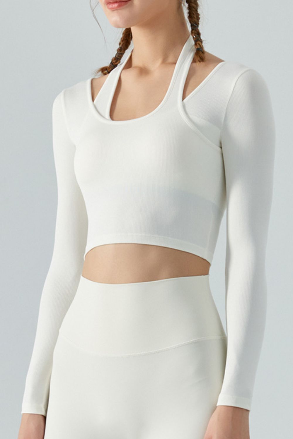 Honeybee Mumford's Halter Neck Long Sleeve Cropped Sports Top