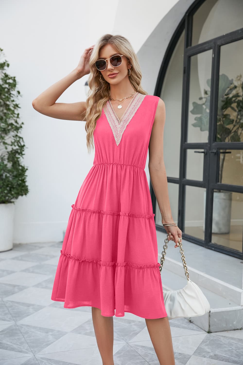 Honeybee Mumford's Contrast V-Neck Sleeveless Tiered Dress