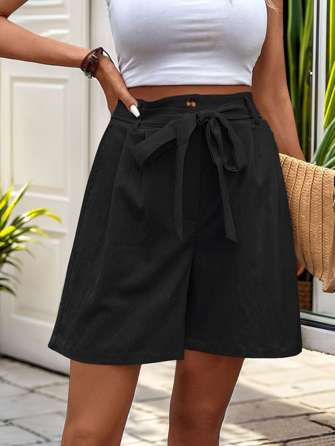 Honeybee Mumford's Tied High Waist Shorts with Pockets