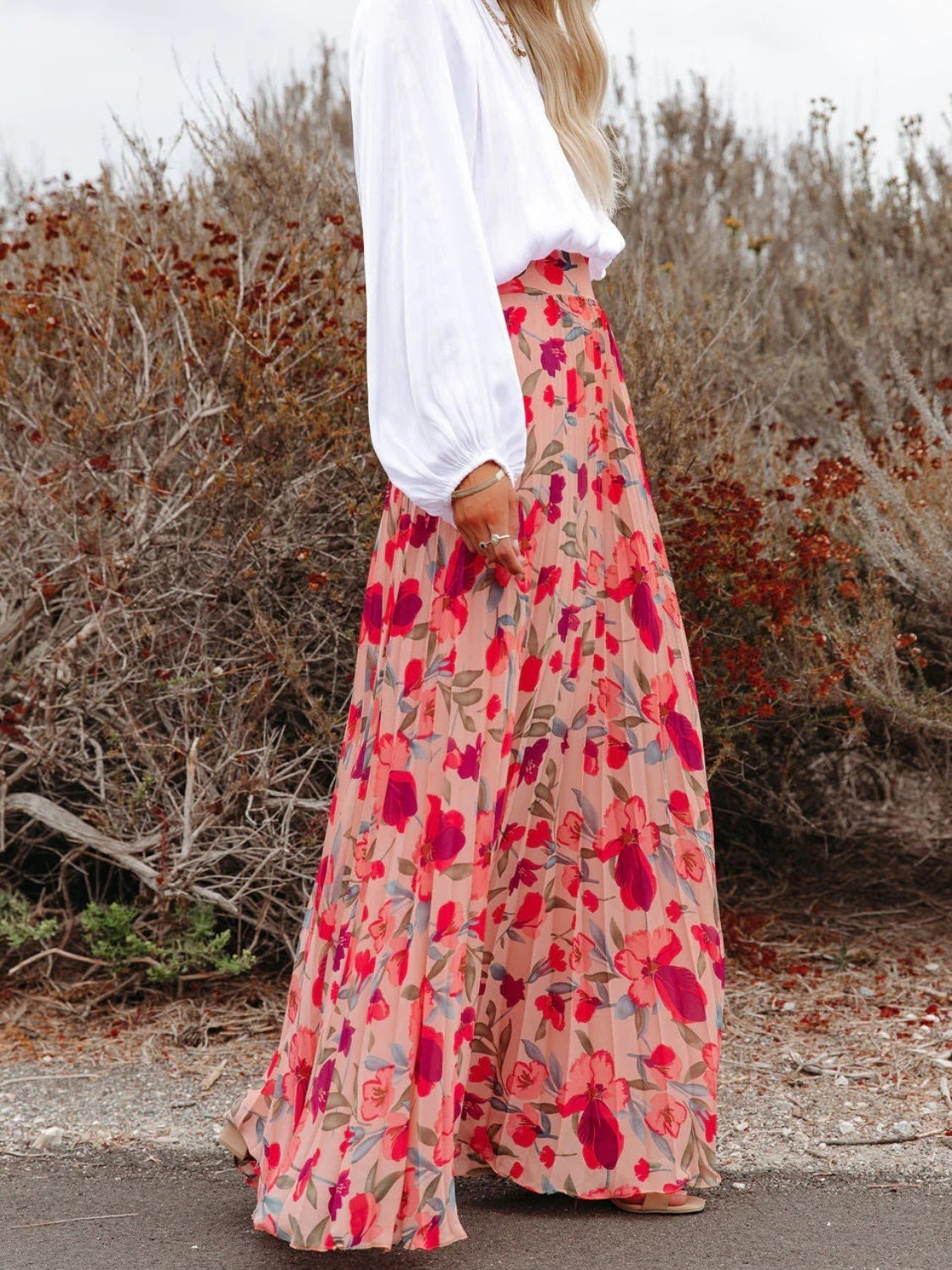 Honeybee Mumford's Printed Elastic Waist Pleated Maxi Skirt