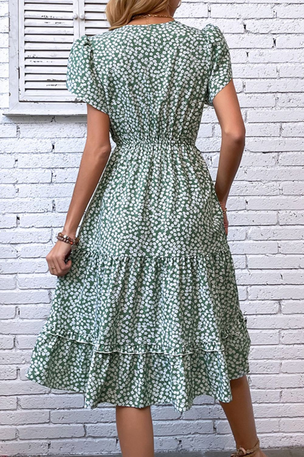 Honeybee Mumford's Floral Tie Neck Petal Sleeve Dress