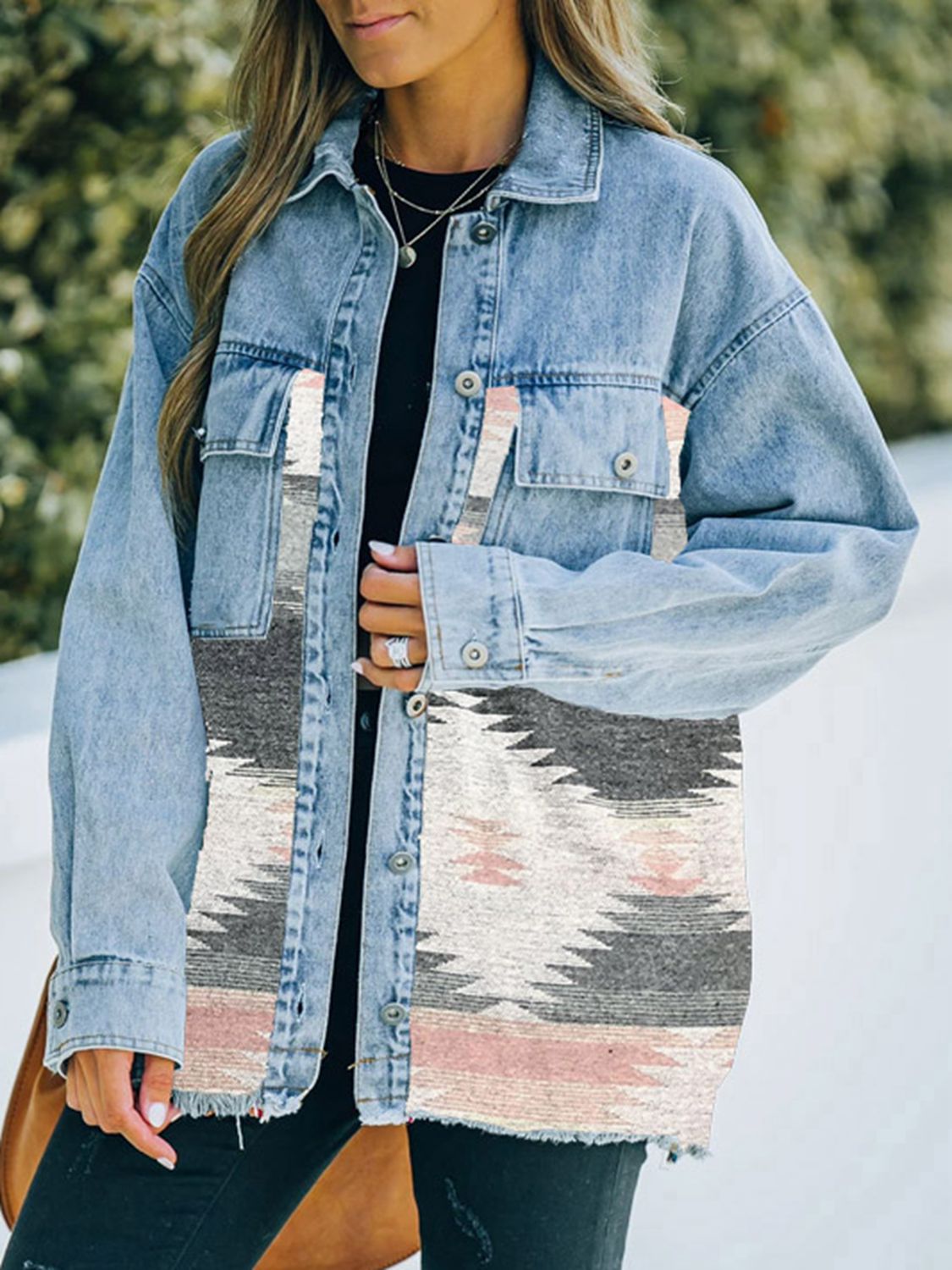 Honeybee Mumford's Collared Neck Dropped Shoulder Denim Jacket