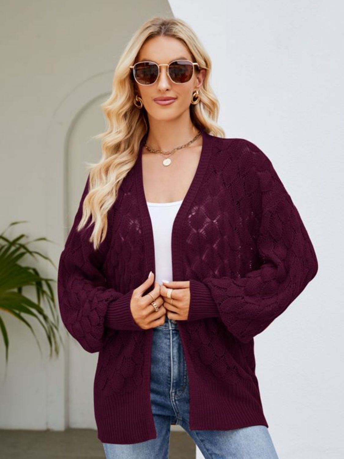 Honeybee Mumford's Open Front Ribbed Trim Cardigan