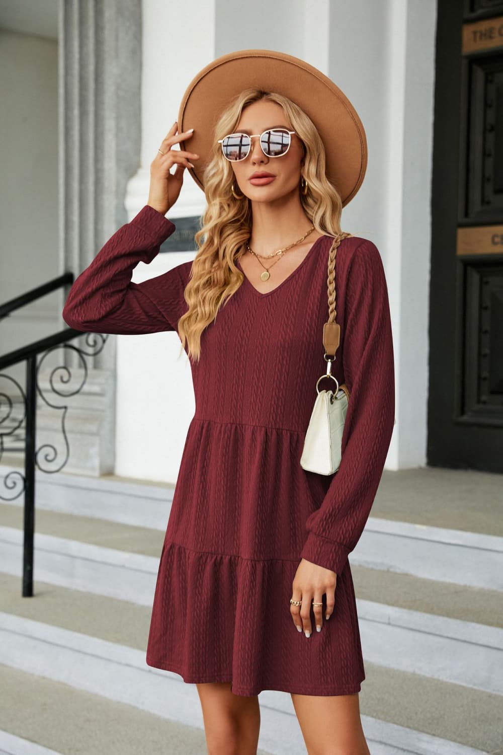 Honeybee Mumford's V-Neck Long Sleeve Mini Dress