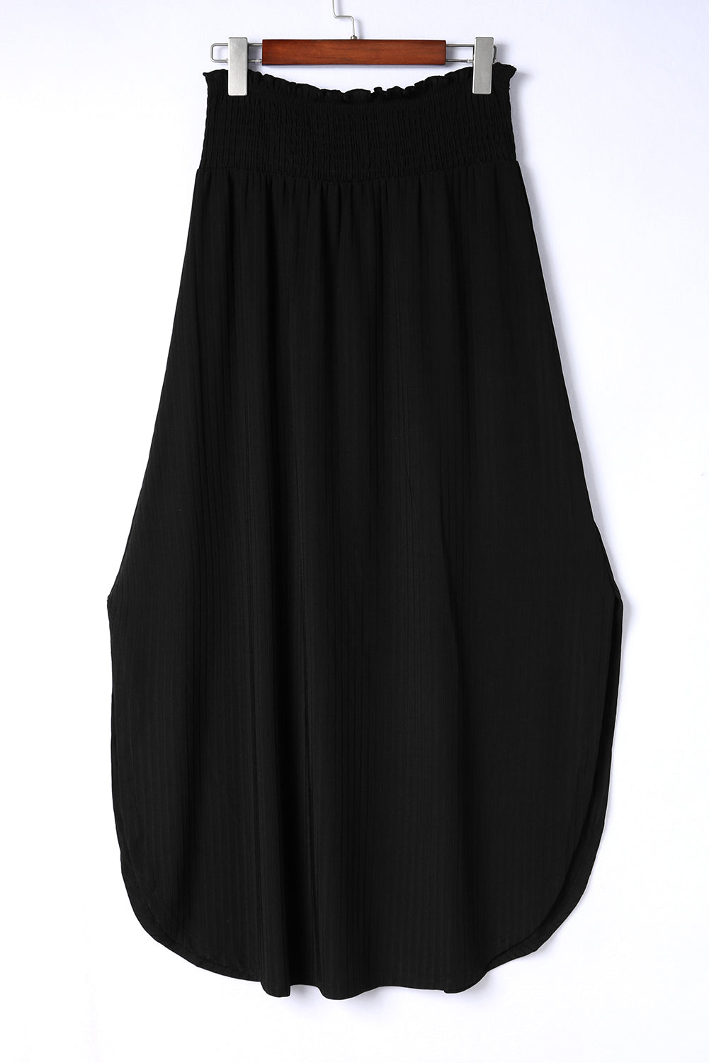 Honeybee Mumford's Black Smocked High Waist Maxi Skirt with Slit