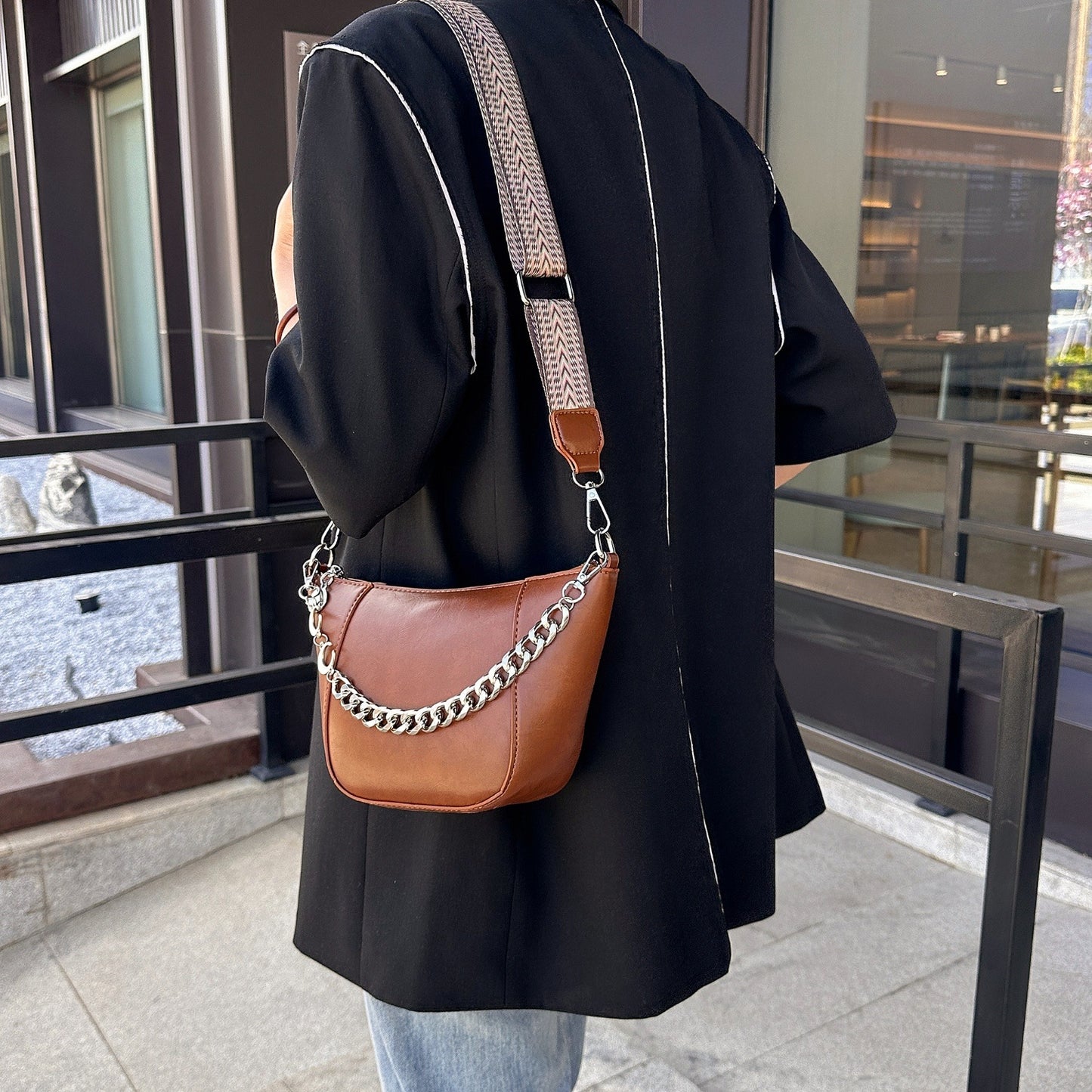 Honeybee Mumford's Leather Chain Trim Crossbody Bag