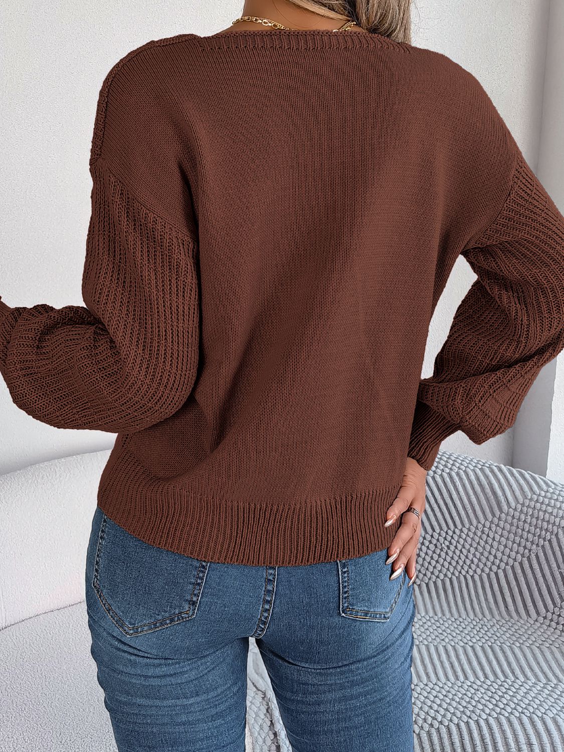 Honeybee Mumford's Square Neck Mixed Knit Sweater