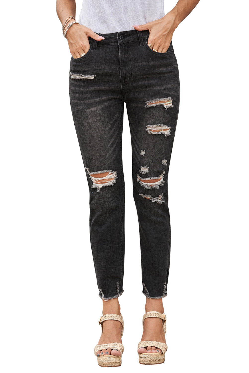 Honeybee Mumford's Black Distressed Boyfriend Denim Pants