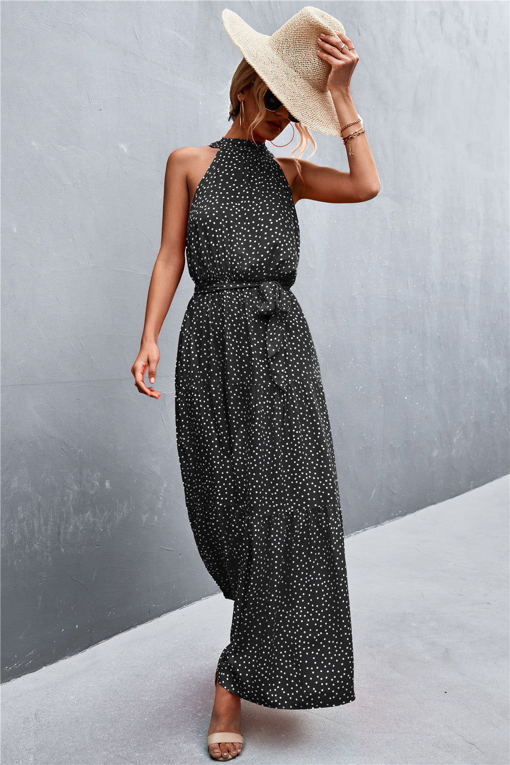 Honeybee Mumford's Printed Sleeveless Tie Waist Maxi Dress