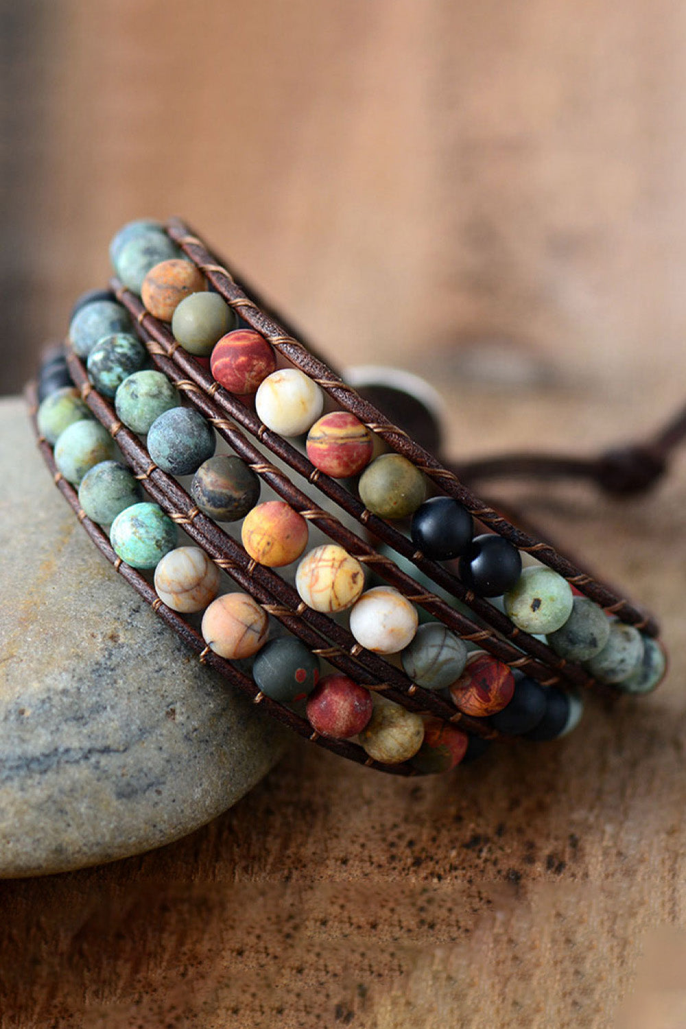 honeybee Mumford's Triple Layer Beaded Agate Bracelet