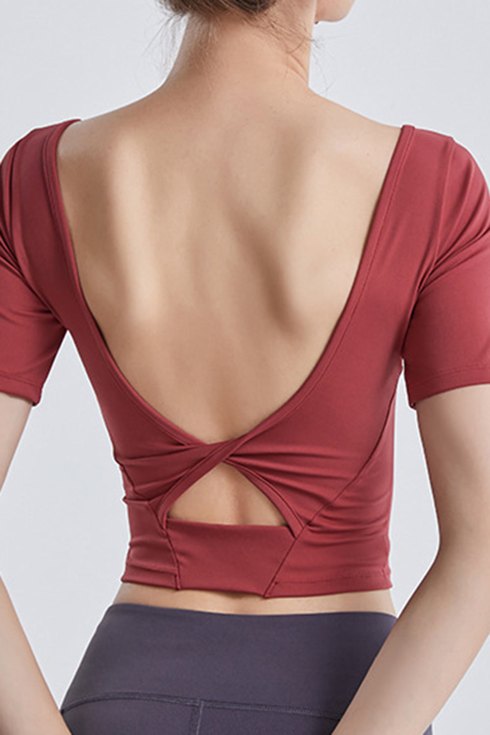 Honeybee Mumford's Cutout Backless Round Neck Active T-Shirt