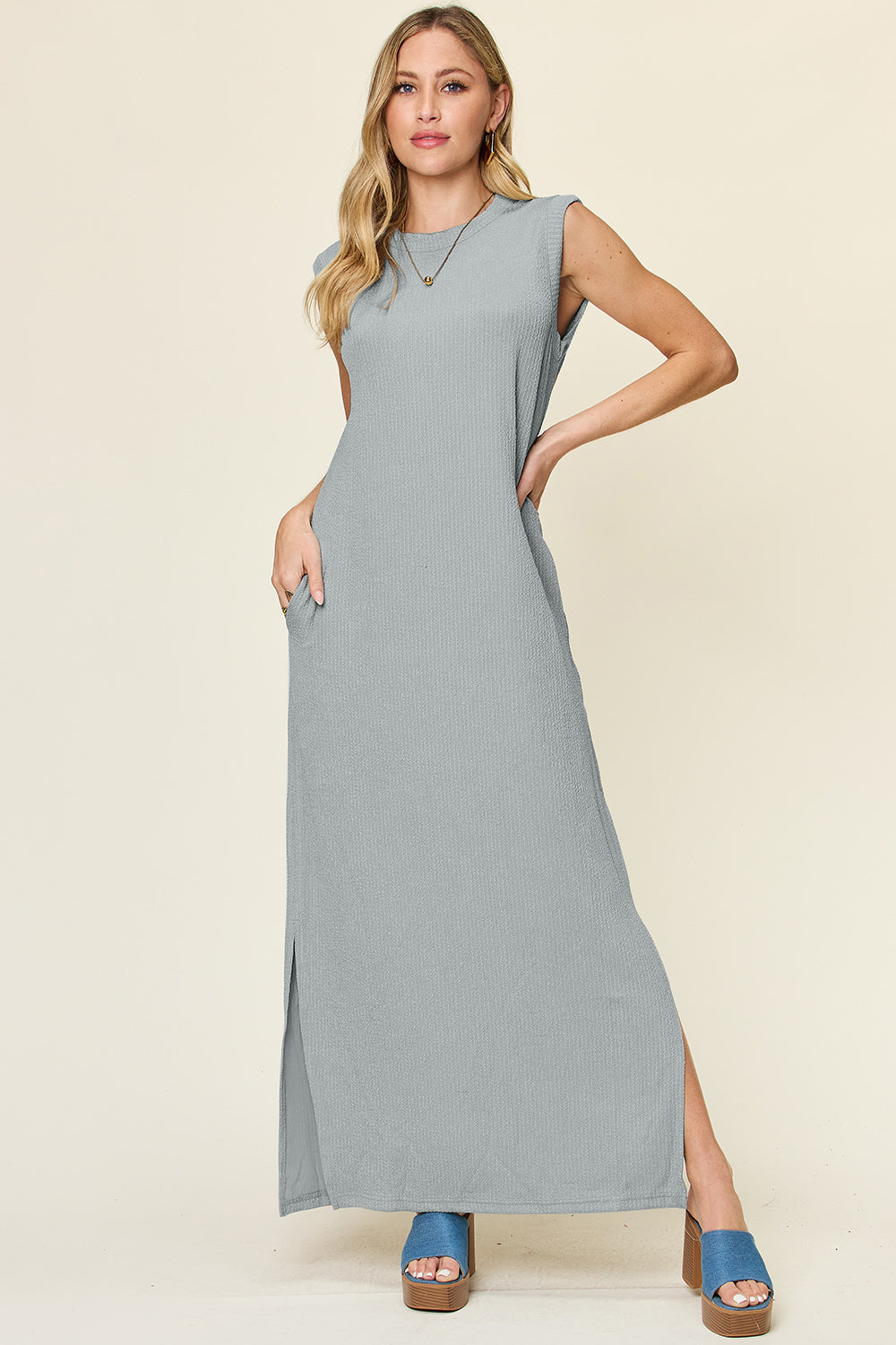 Honeybee Mumford's Full Size Texture Mock Neck Sleeveless Maxi Dress