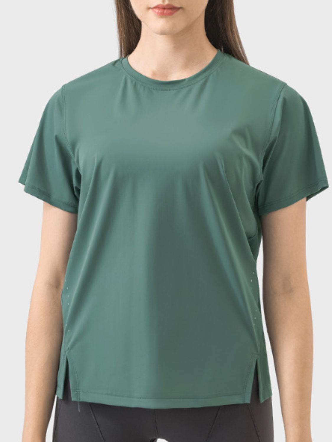 Honeybee Mumford's Slit Round Neck Short Sleeve Active T-Shirt