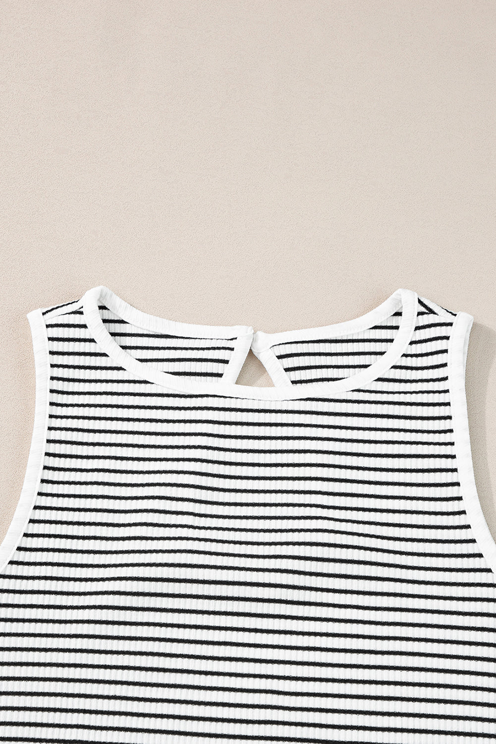 honeybee Mumford's White Striped Print Ribbed Knit Sleeveless Top