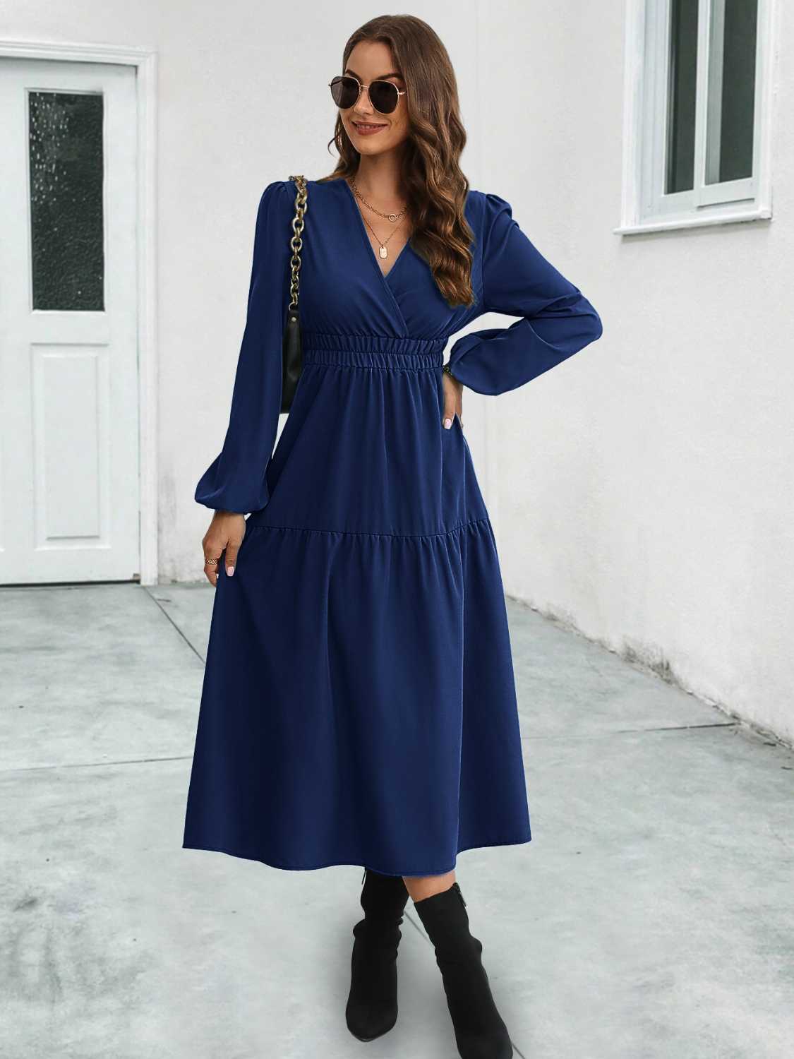 Honeybee Mumford's Surplice Neck Long Sleeve Midi Dress