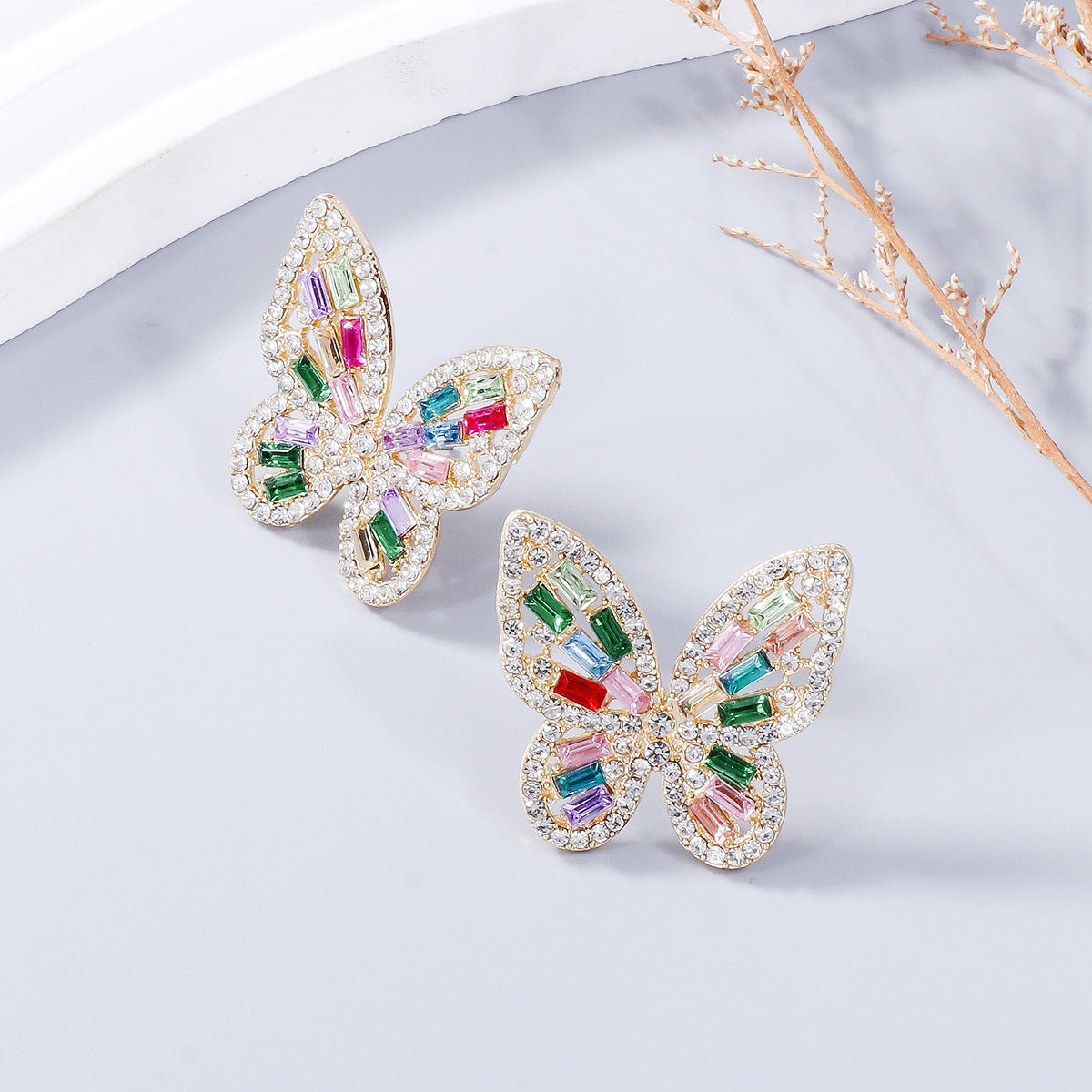 honeybee Mumford's Alloy Rhinestone Butterfly Earrings