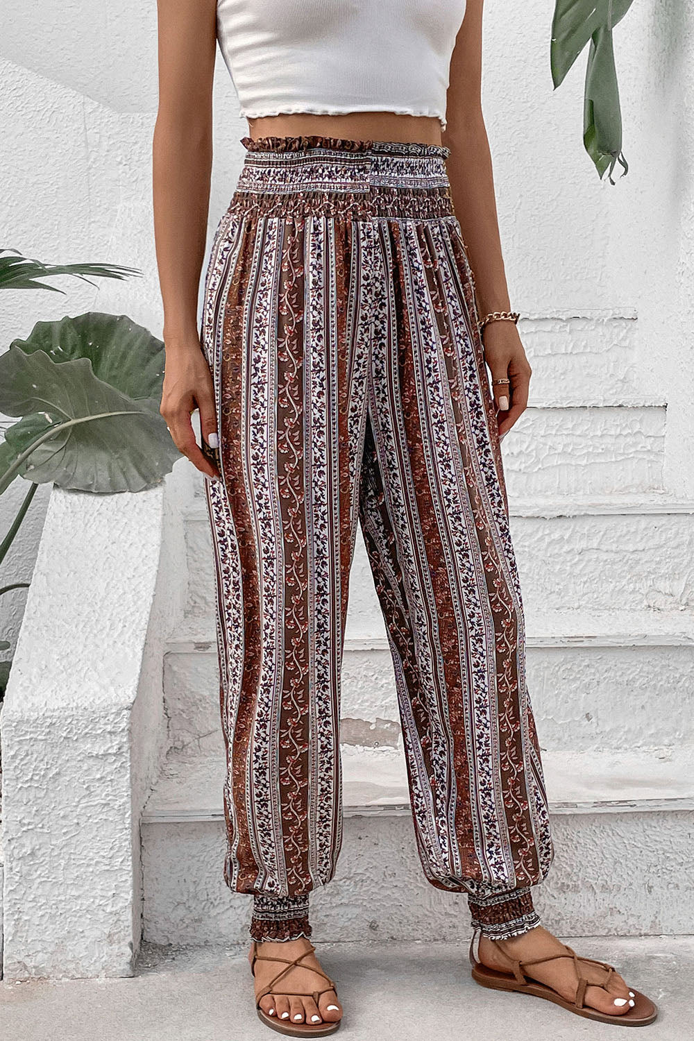 Honeybee Mumford's Smocked Printed High Waist Pants