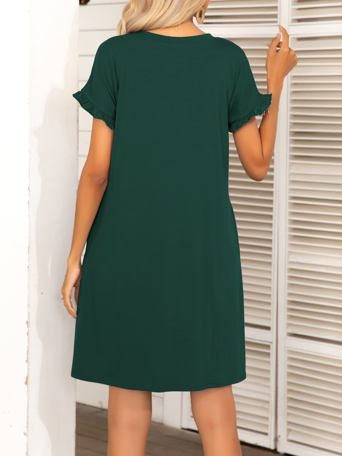 Honeybee Mumford's Round Neck Flounce Sleeve Dress with Pockets