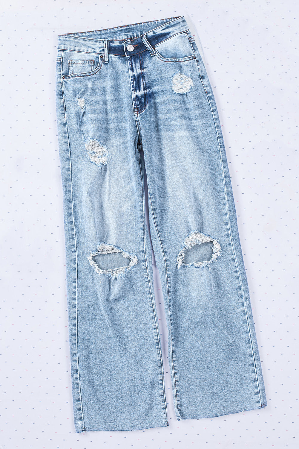 Honeybee Mumford's Sky Blue Distressed Hollow-out Knees Wide Leg Jeans