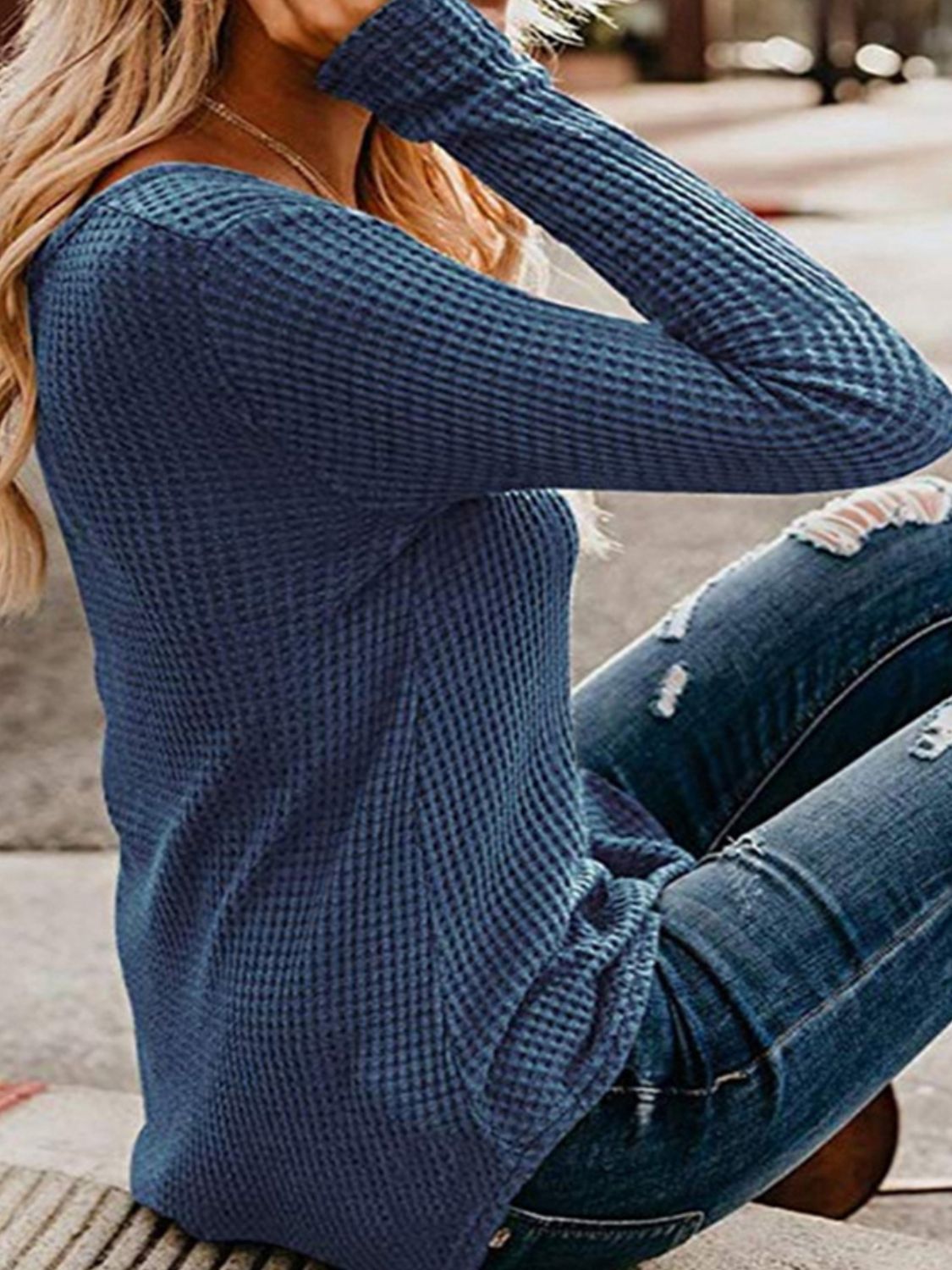 Honeybee Mumford's Waffle-Knit V-Neck Top